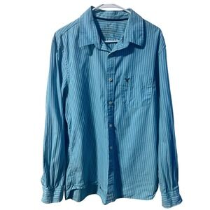 American Eagle Mens XL Blue White Stripe Button Down Shirt Long Sleeve Pocket